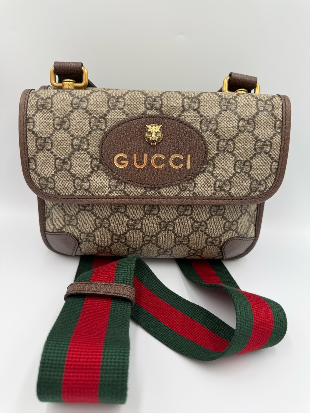 Gucci Beige/Brown GG Tiger Double Sided Bodybag with Green and Red Web Strap